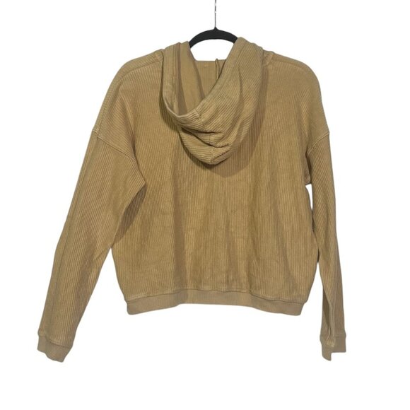 Aerie Cropped Hoodie Ribbed Tan Drawstrings Size Small Cozy Lounge Corduroy - Picture 3 of 8
